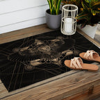 Owl in Sacred Geometry Composition - Black and Gold Outdoor Rug Gallery Image 2