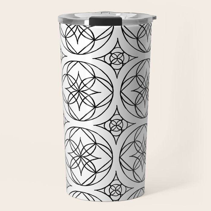 Black and White Art Deco Style Tile Pattern Travel Mug Gallery Image 1