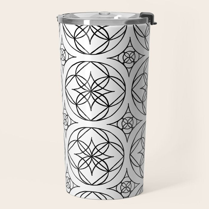 Black and White Art Deco Style Tile Pattern Travel Mug Gallery Image 2
