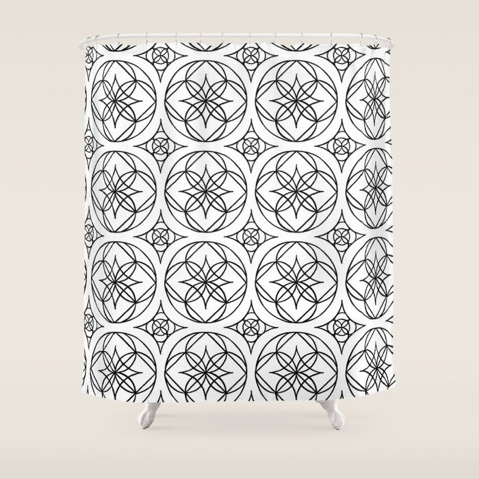 Black and White Art Deco Style Tile Pattern Shower Curtain Gallery Image 1