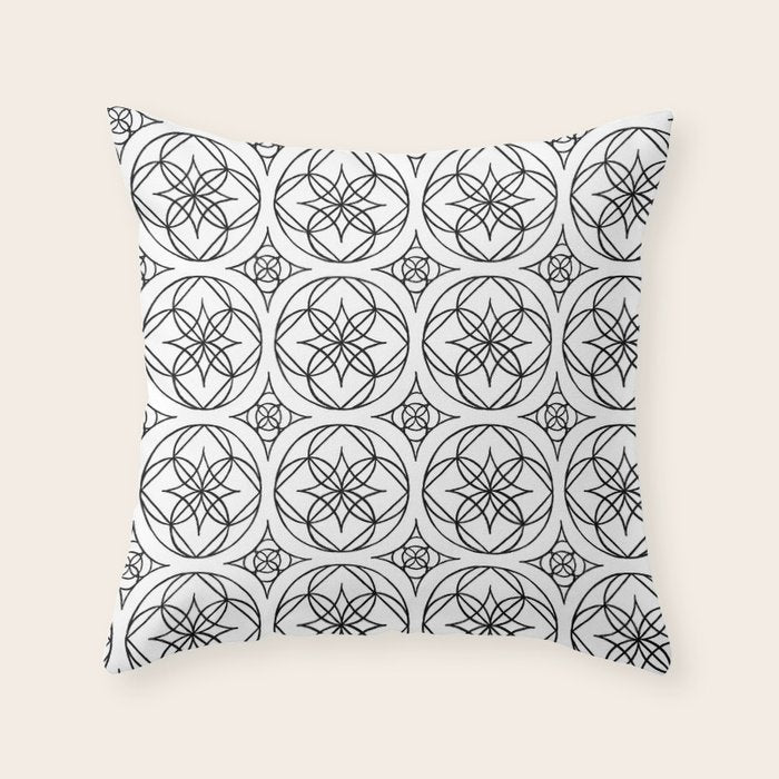 Black and White Art Deco Style Tile Pattern Throw Pillow Gallery Image 1