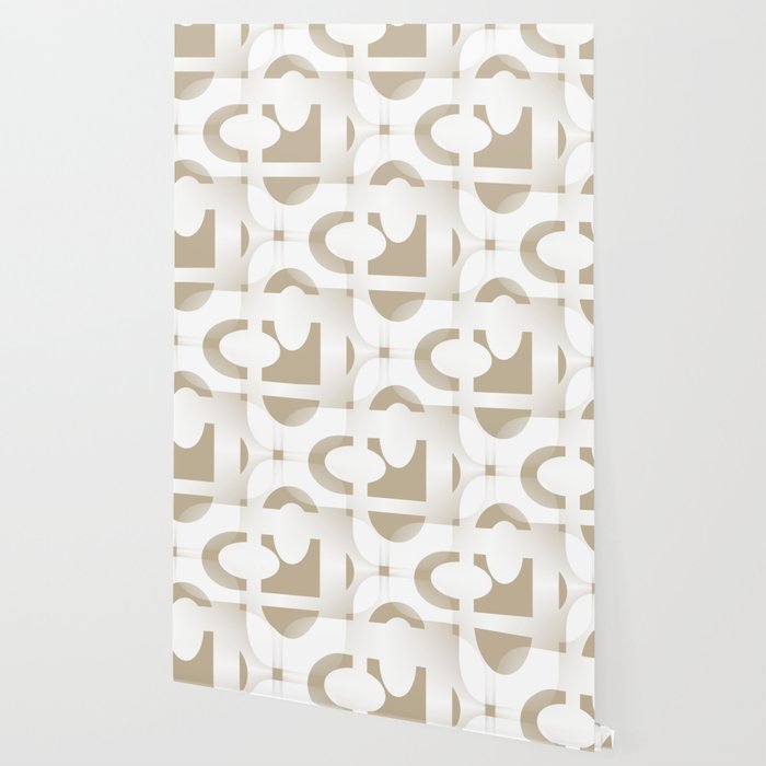 Mid Century Modern Loop Pattern in White and Flax Wallpaper Gallery Image 2