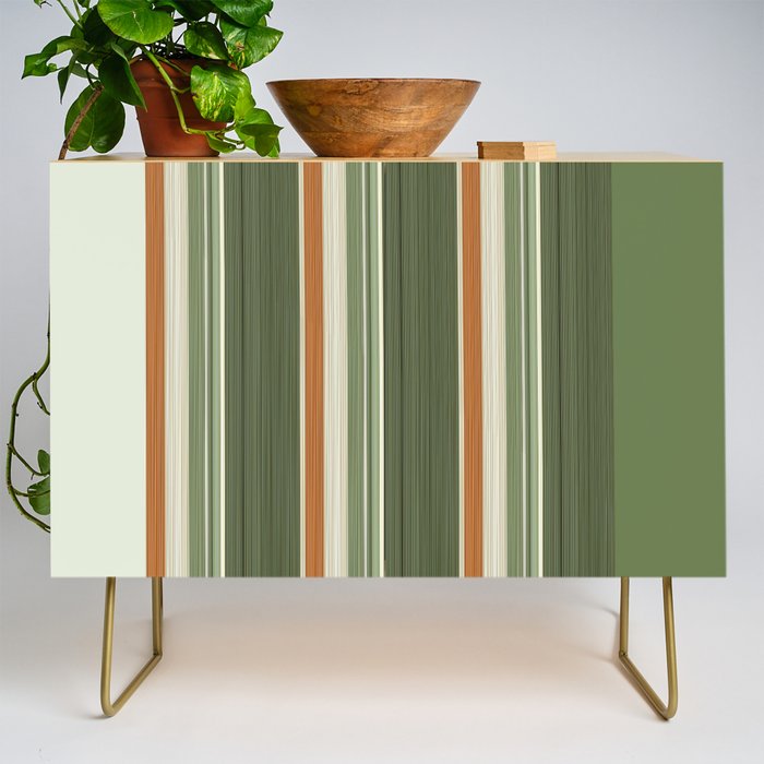 Sage Olive Green Stripes Credenza Gallery Image 1