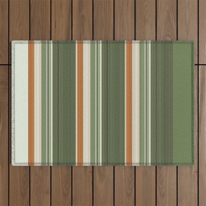 Sage Olive Green Stripes Outdoor Rug Gallery Image 1