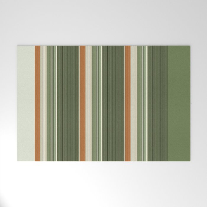 Sage Olive Green Stripes Welcome Mat Gallery Image 1