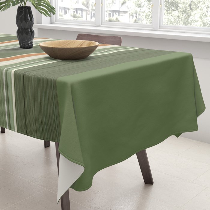 Sage Olive Green Stripes Tablecloth Gallery Image 3