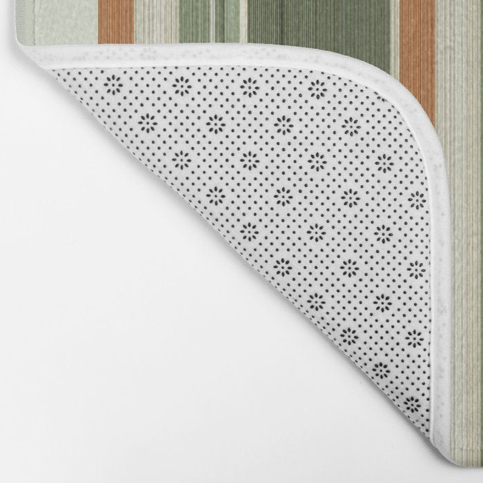 Sage Olive Green Stripes Bath Mat Gallery Image 2