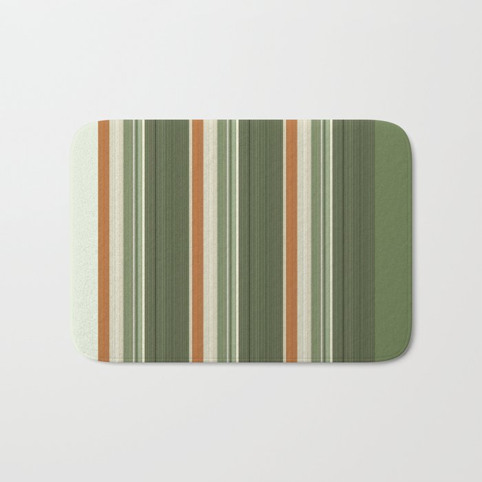 Sage Olive Green Stripes Bath Mat Gallery Image 1
