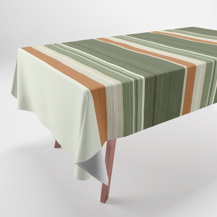 Sage Olive Green Stripes Tablecloth Gallery Image 1