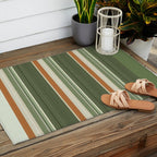 Sage Olive Green Stripes Outdoor Rug Gallery Image 2