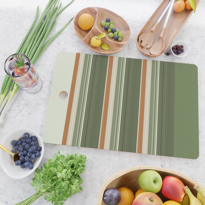 Sage Olive Green Stripes Cutting Board Gallery Image 2