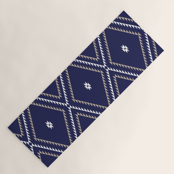 Southwestern Geometric - Tan White Navy Yoga Mat Gallery Image 1