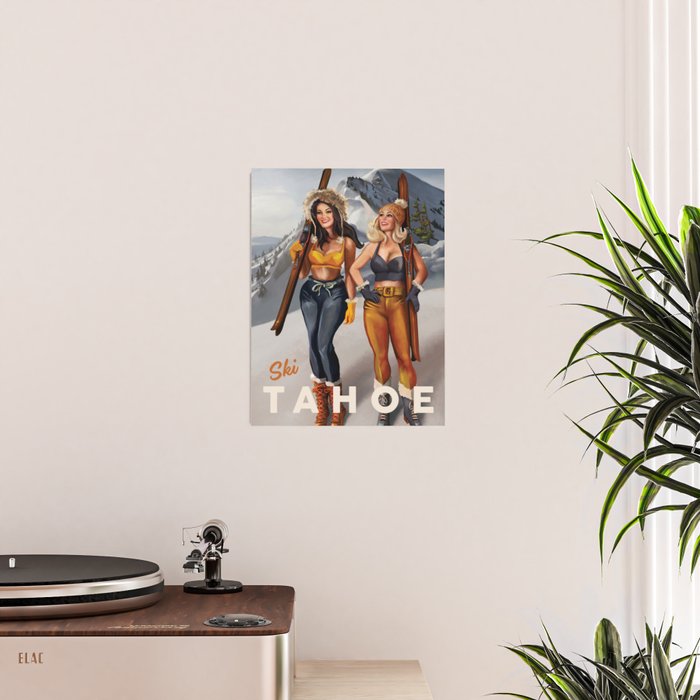 "Ski Tahoe" Cute Pinup Girls Skiing Wall Art Poster Gallery Image 2