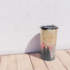 Storms over Keiisino - Winter Mountain & Forest Ukiyoe Nature Landscape in Pink, Blue, and Green Travel Mug Gallery Image 4