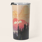 Storms over Keiisino - Winter Mountain & Forest Ukiyoe Nature Landscape in Pink, Blue, and Green Travel Mug Gallery Image 3