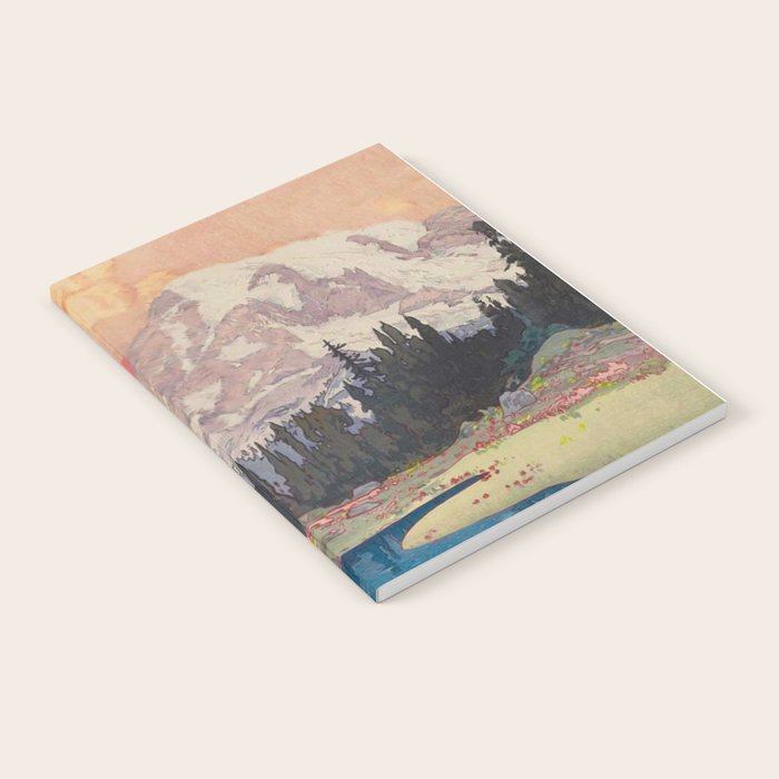 Storms over Keiisino - Winter Mountain & Forest Ukiyoe Nature Landscape in Pink, Blue, and Green Notebook Gallery Image 1