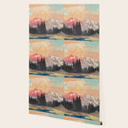 Storms over Keiisino - Winter Mountain & Forest Ukiyoe Nature Landscape in Pink, Blue, and Green Wallpaper Gallery Image 2