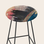 Storms over Keiisino - Winter Mountain & Forest Ukiyoe Nature Landscape in Pink, Blue, and Green Stool Gallery Image 2