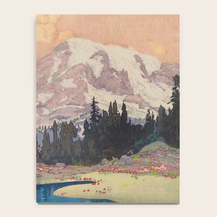 Storms over Keiisino - Winter Mountain & Forest Ukiyoe Nature Landscape in Pink, Blue, and Green Notebook Gallery Image 4