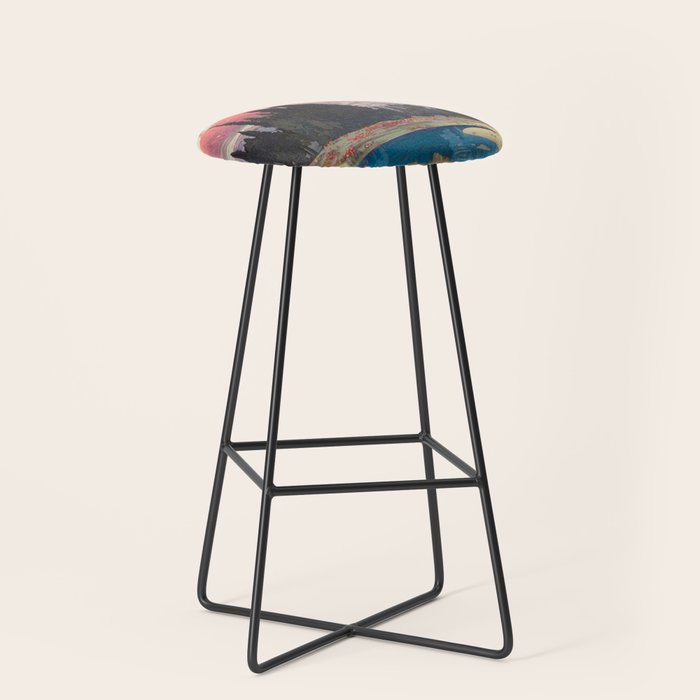 Storms over Keiisino - Winter Mountain & Forest Ukiyoe Nature Landscape in Pink, Blue, and Green Stool Gallery Image 1