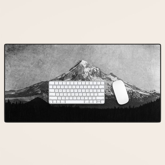 Mt Hood Black and White Vintage Nature Photography Desk Mat Gallery Image 1