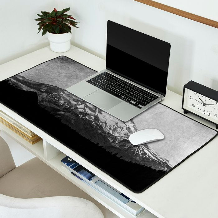 Mt Hood Black and White Vintage Nature Photography Desk Mat Gallery Image 2