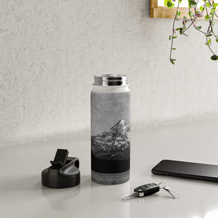 Mt Hood Black and White Vintage Nature Photography Water Bottle Gallery Image 4