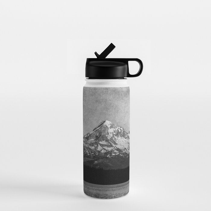 Mt Hood Black and White Vintage Nature Photography Water Bottle Gallery Image 1
