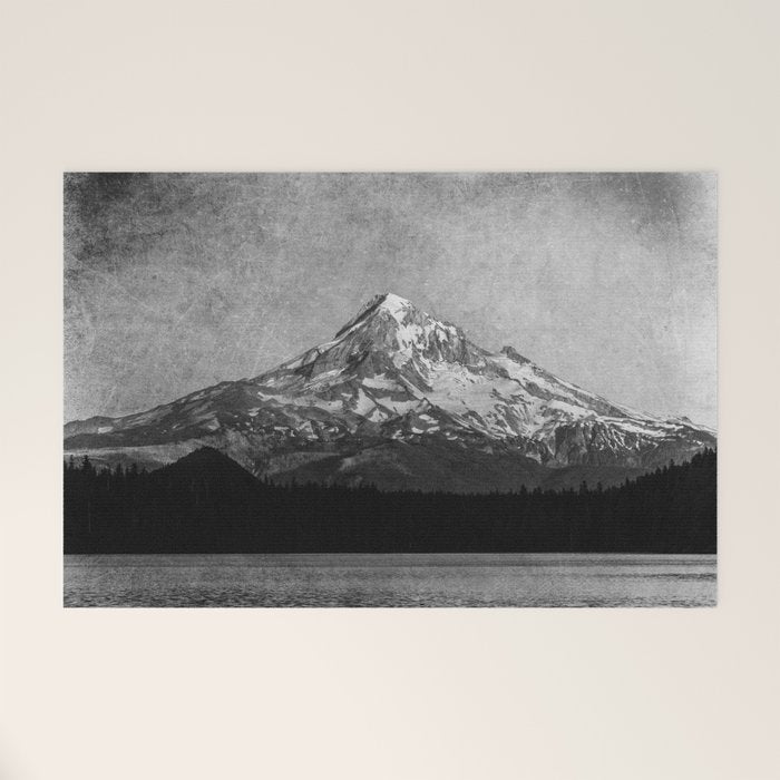 Mt Hood Black and White Vintage Nature Photography Welcome Mat Gallery Image 1