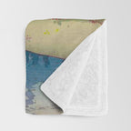 Storms over Keiisino - Winter Mountain & Forest Ukiyoe Nature Landscape in Pink, Blue, and Green Throw Blanket Gallery Image 3