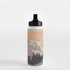 Storms over Keiisino - Winter Mountain & Forest Ukiyoe Nature Landscape in Pink, Blue, and Green Water Bottle Gallery Image 2