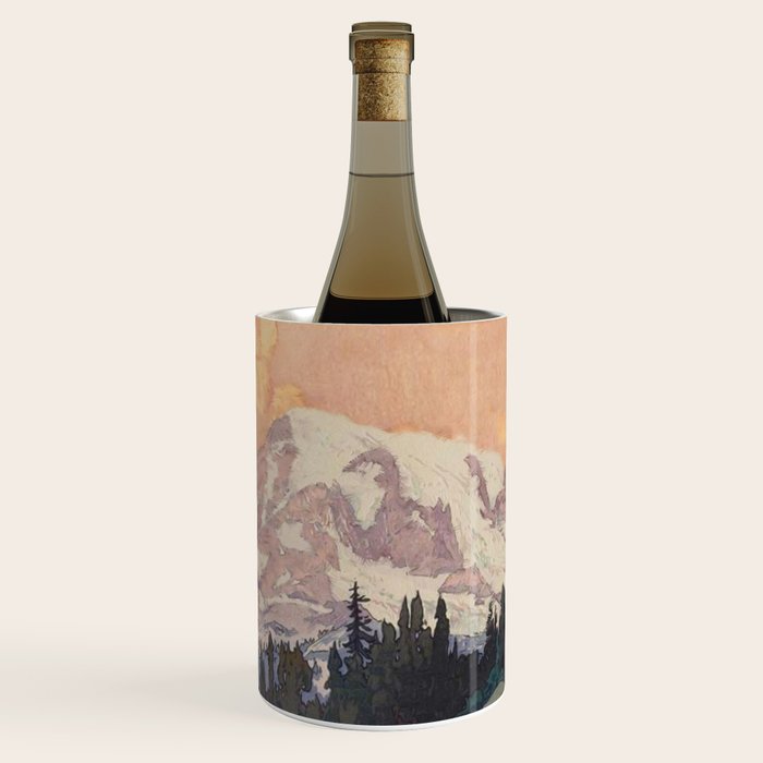 Storms over Keiisino - Winter Mountain & Forest Ukiyoe Nature Landscape in Pink, Blue, and Green Wine Chiller Gallery Image 3