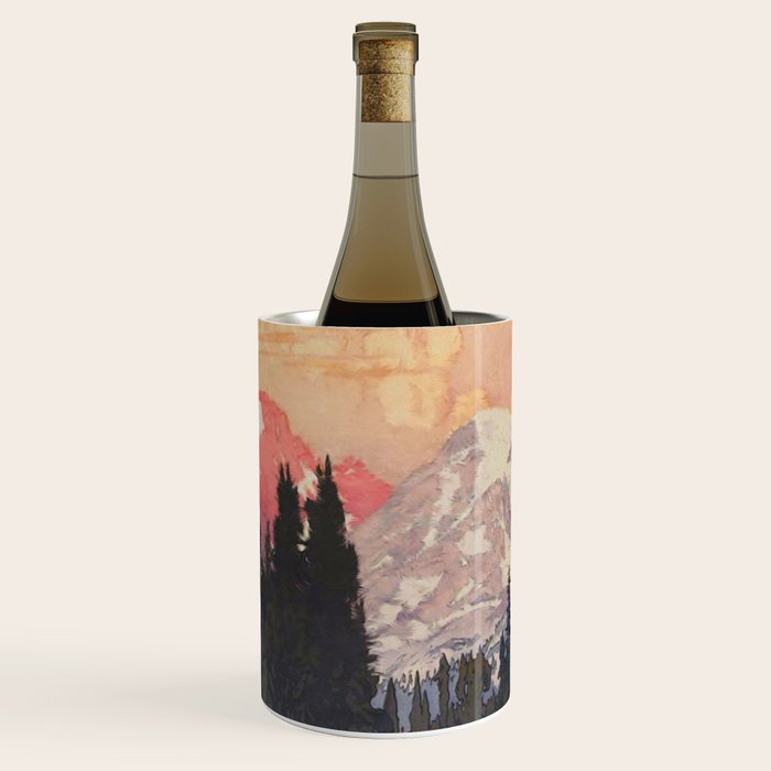 Storms over Keiisino - Winter Mountain & Forest Ukiyoe Nature Landscape in Pink, Blue, and Green Wine Chiller Gallery Image 1