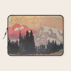Storms over Keiisino - Winter Mountain & Forest Ukiyoe Nature Landscape in Pink, Blue, and Green Laptop Sleeve Gallery Image 1
