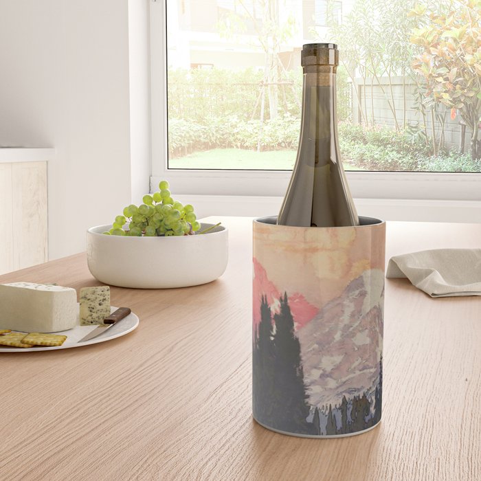 Storms over Keiisino - Winter Mountain & Forest Ukiyoe Nature Landscape in Pink, Blue, and Green Wine Chiller Gallery Image 4