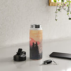 Storms over Keiisino - Winter Mountain & Forest Ukiyoe Nature Landscape in Pink, Blue, and Green Water Bottle Gallery Image 4