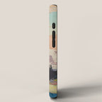 Storms over Keiisino - Winter Mountain & Forest Ukiyoe Nature Landscape in Pink, Blue, and Green iPhone Case Gallery Image 2