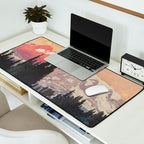 Storms over Keiisino - Winter Mountain & Forest Ukiyoe Nature Landscape in Pink, Blue, and Green Desk Mat Gallery Image 2