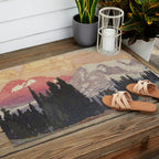 Storms over Keiisino - Winter Mountain & Forest Ukiyoe Nature Landscape in Pink, Blue, and Green Outdoor Rug Gallery Image 2