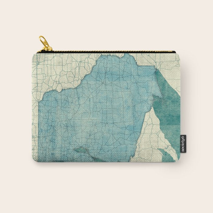 Wisconsin State Map Blue Vintage Carry All Pouch Gallery Image 1
