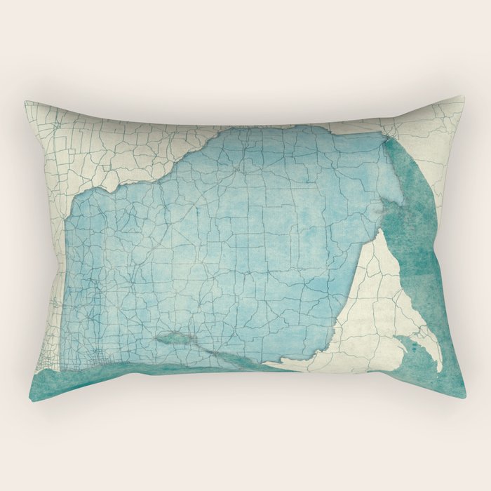 Wisconsin State Map Blue Vintage Rectangular Pillow Gallery Image 2