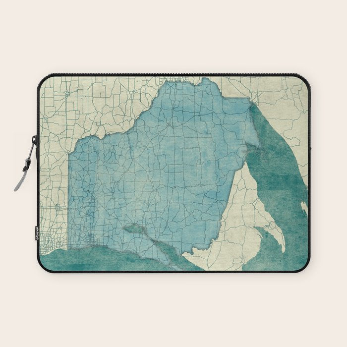 Wisconsin State Map Blue Vintage Laptop Sleeve Gallery Image 1