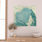 Wisconsin State Map Blue Vintage Wall Tapestry Gallery Image 2