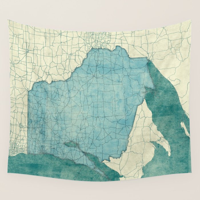 Wisconsin State Map Blue Vintage Wall Tapestry Gallery Image 4