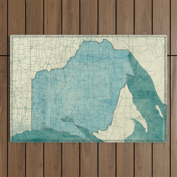 Wisconsin State Map Blue Vintage Outdoor Rug Gallery Image 1