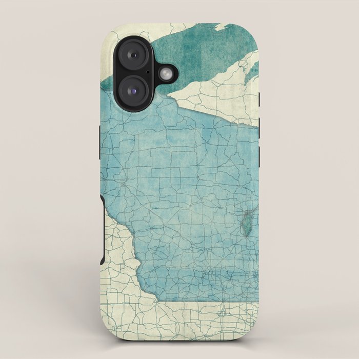 Wisconsin State Map Blue Vintage iPhone Case Gallery Image 1