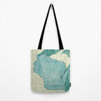 Wisconsin State Map Blue Vintage Tote Bag Gallery Image 2