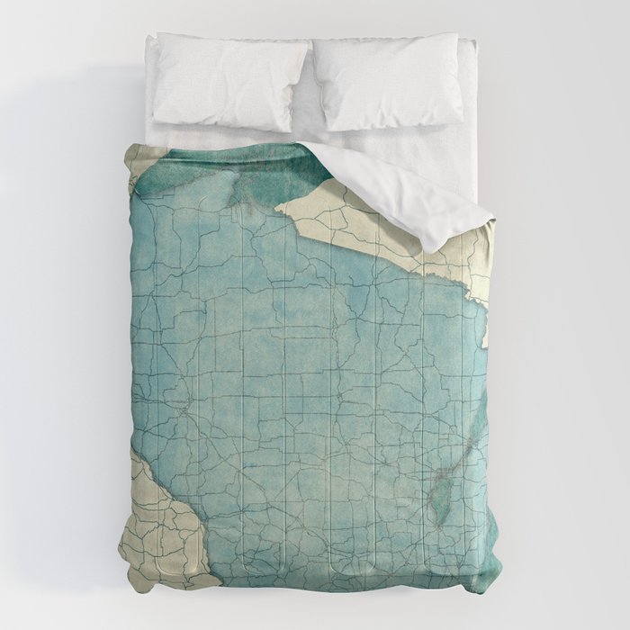 Wisconsin State Map Blue Vintage Comforter Gallery Image 6