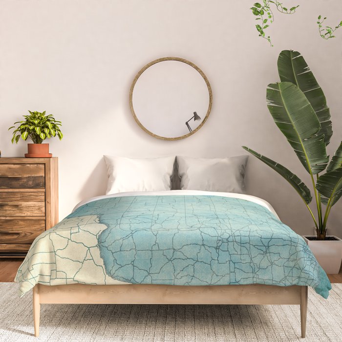 Wisconsin State Map Blue Vintage Comforter Gallery Image 3