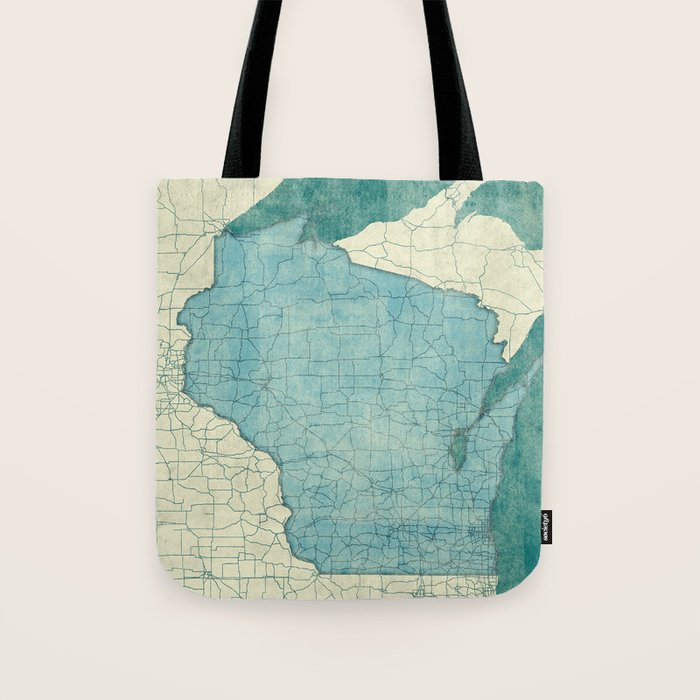 Wisconsin State Map Blue Vintage Tote Bag Gallery Image 1